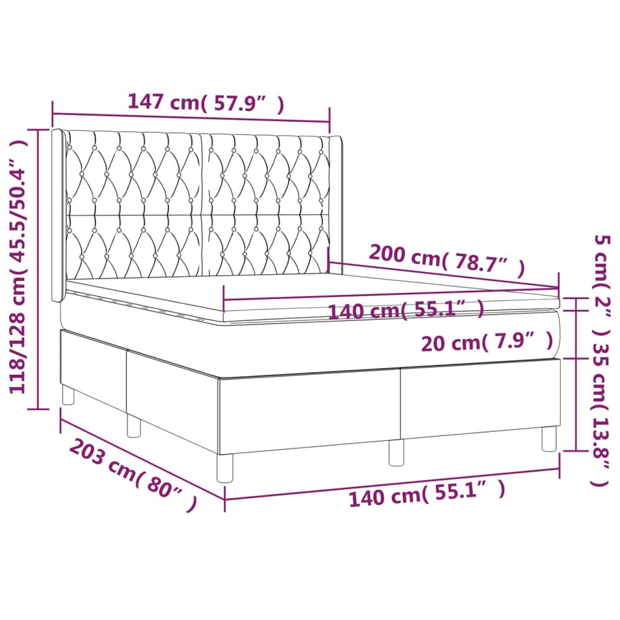 Boxspring met matras en LED stof crèmekleurig 140x200 cm 140 x 200 cm Getuft ontwerp