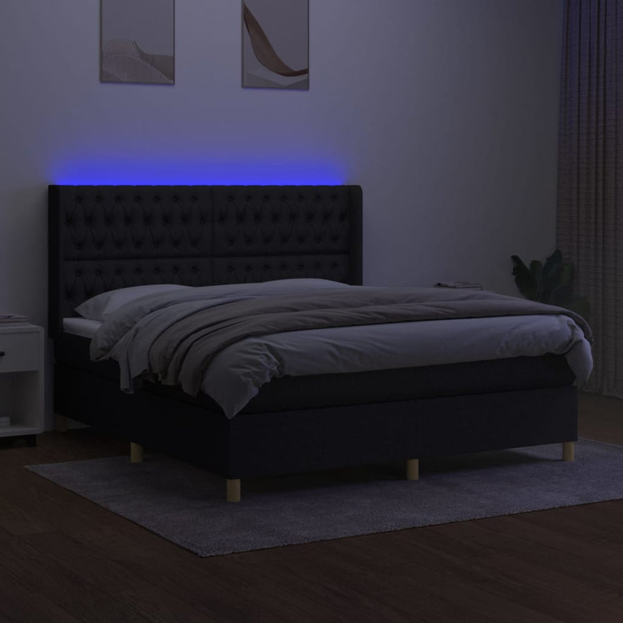 Boxspring Met Matras En Led Stof Zwart 160 x 200 cm Getuft ontwerp