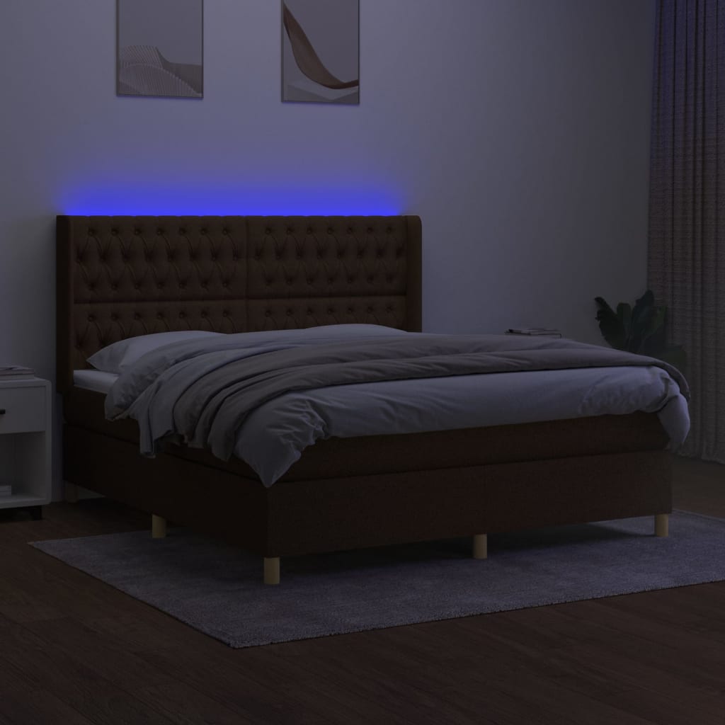 Boxspring Met Matras En Led Stof Donkerbruin 160 x 200 cm Getuft ontwerp