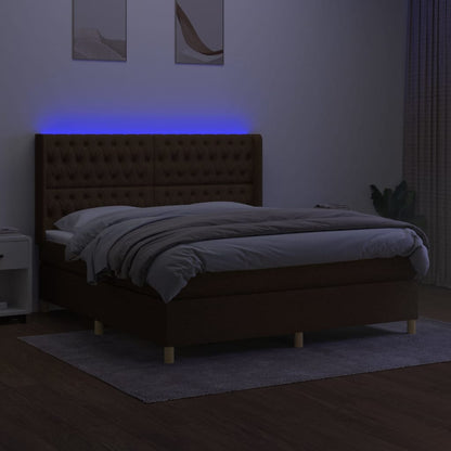 Boxspring Met Matras En Led Stof Donkerbruin 160 x 200 cm Getuft ontwerp