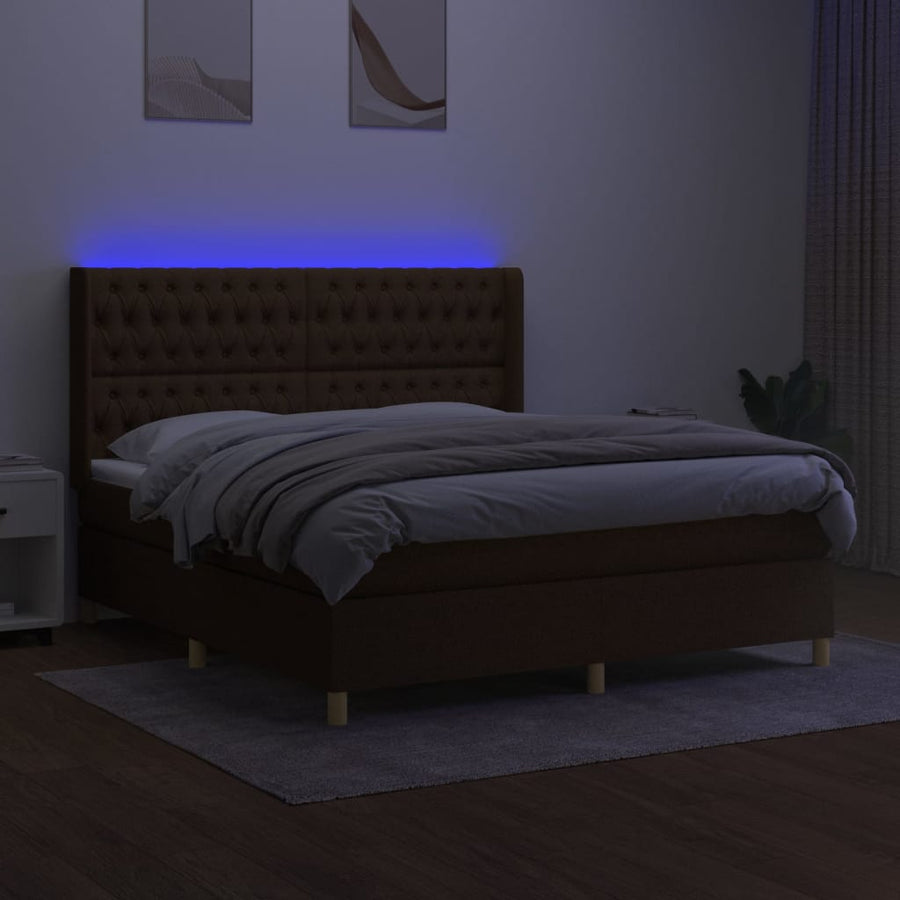 Boxspring Met Matras En Led Stof Donkerbruin 160 x 200 cm Getuft ontwerp