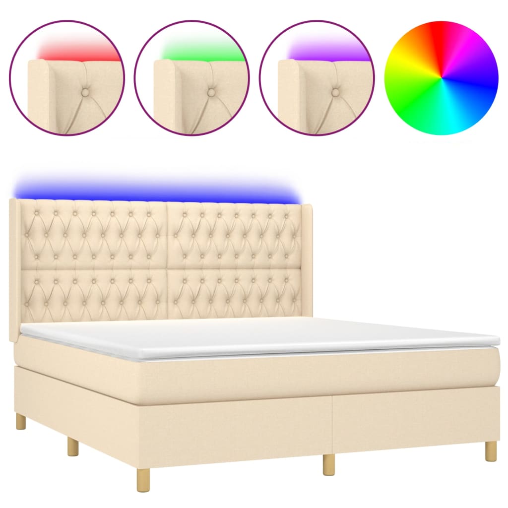 Boxspring Met Matras En Led Stof Kleurig Crème 160 x 200 cm Getuft ontwerp