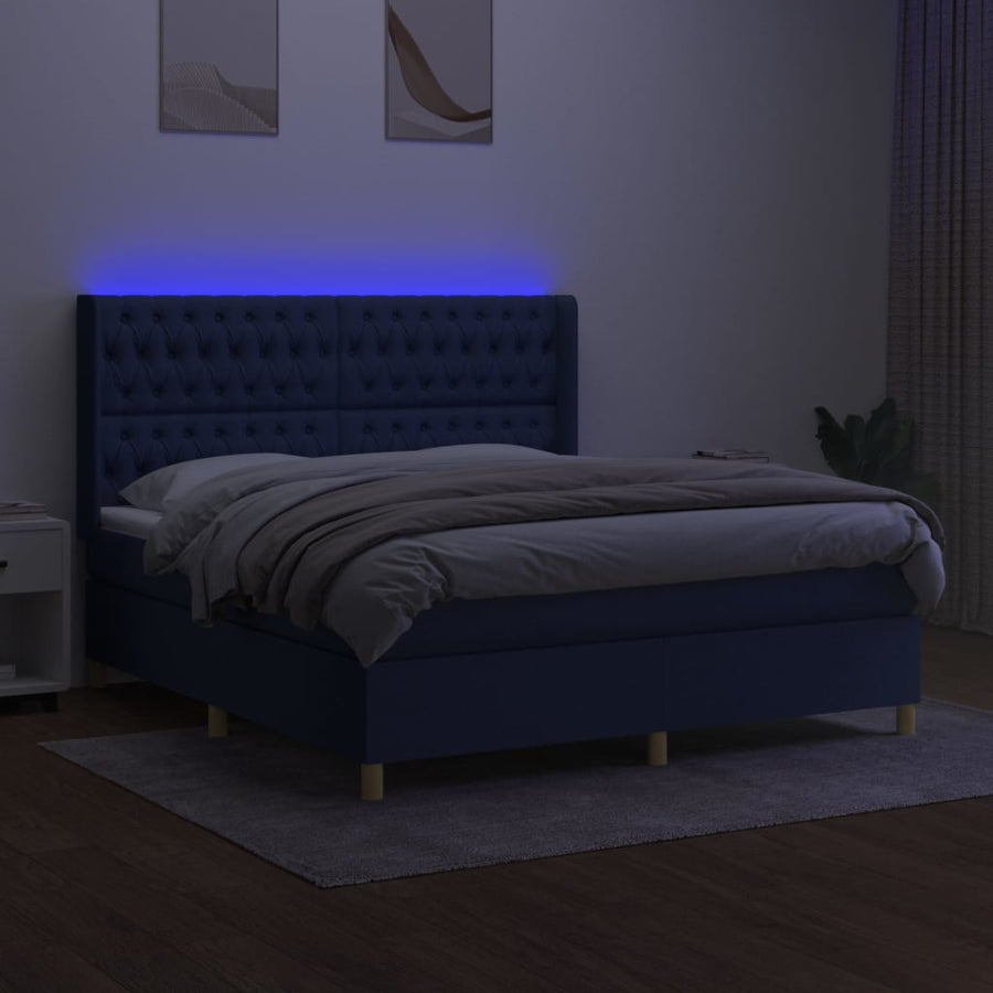 Boxspring Met Matras En Led Stof Blauw 160 x 200 cm Getuft ontwerp