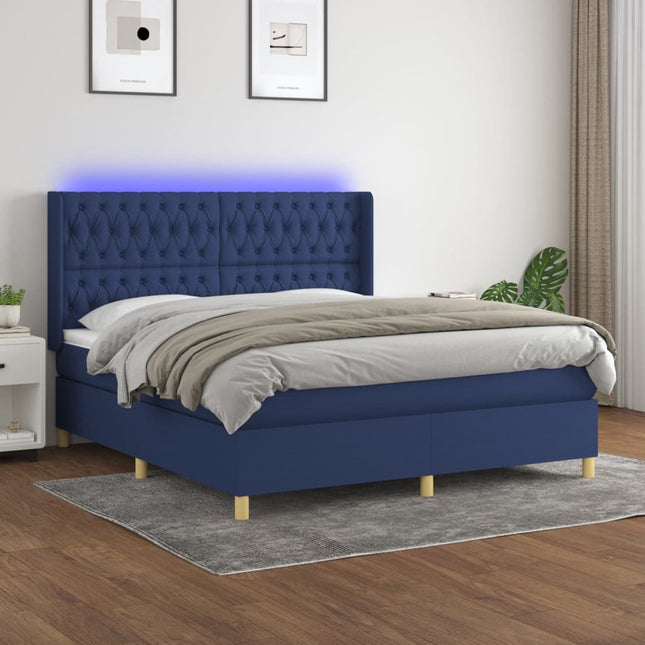 Boxspring Met Matras En Led Stof Blauw 160 x 200 cm Getuft ontwerp