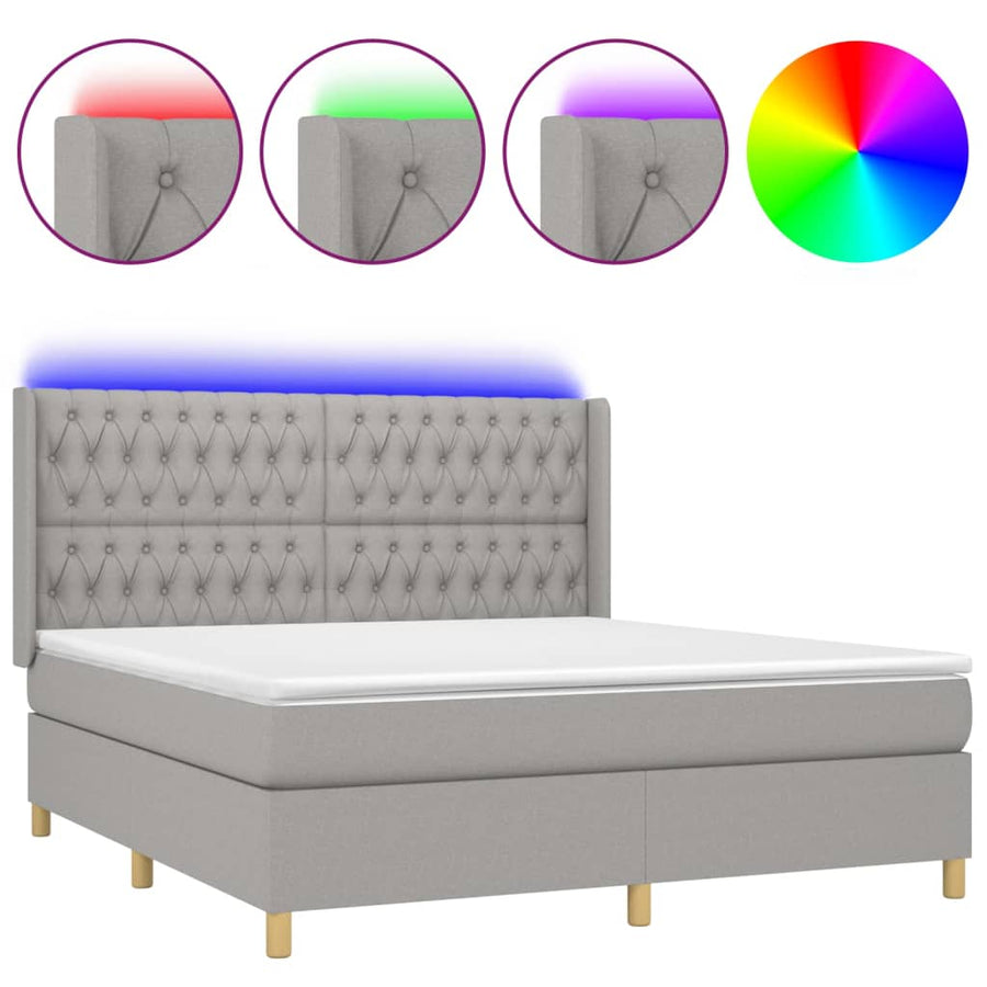 Boxspring Met Matras En Led Stof Lichtgrijs 180 x 200 cm Getuft ontwerp