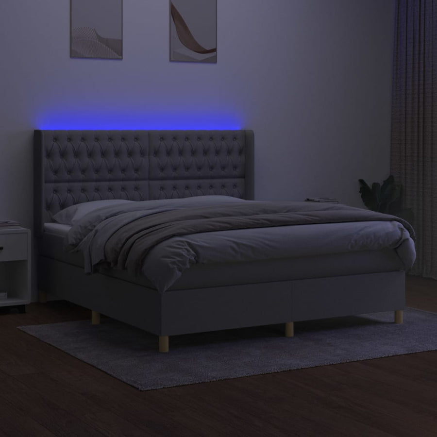 Boxspring Met Matras En Led Stof Lichtgrijs 180 x 200 cm Getuft ontwerp