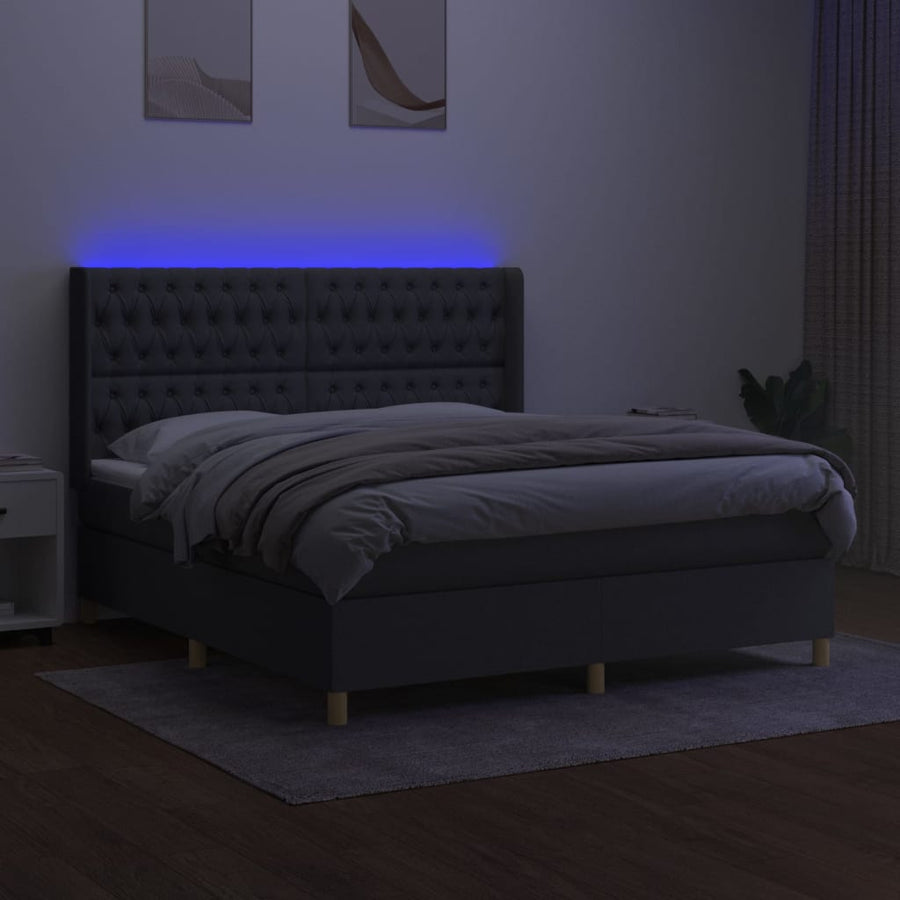 Boxspring Met Matras En Led Stof Donkergrijs 180 x 200 cm Getuft ontwerp