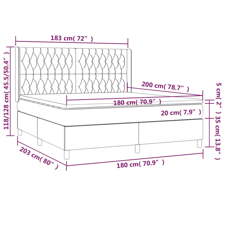 Boxspring Met Matras En Led Stof Donkergrijs 180 x 200 cm Getuft ontwerp