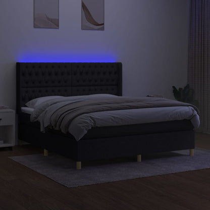 Boxspring Met Matras En Led Stof Zwart 180 x 200 cm Getuft ontwerp
