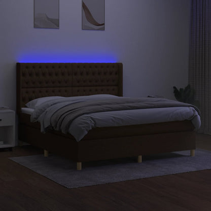 Boxspring Met Matras En Led Stof Donkerbruin 180X200 Cm