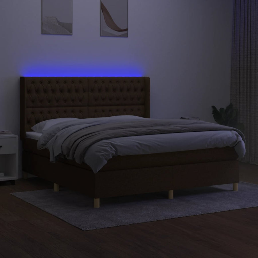 Boxspring Met Matras En Led Stof Donkerbruin 180X200 Cm