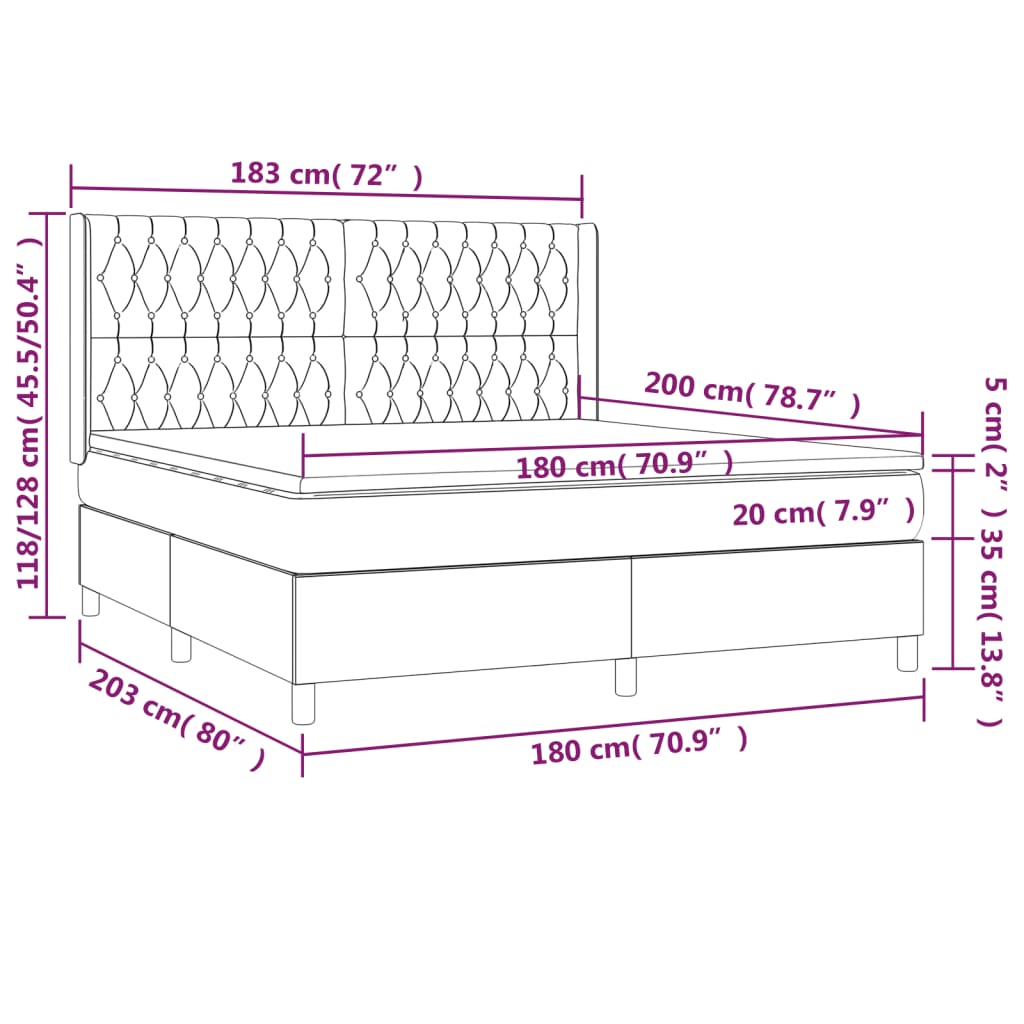 Boxspring Met Matras En Led Stof Donkerbruin 180X200 Cm