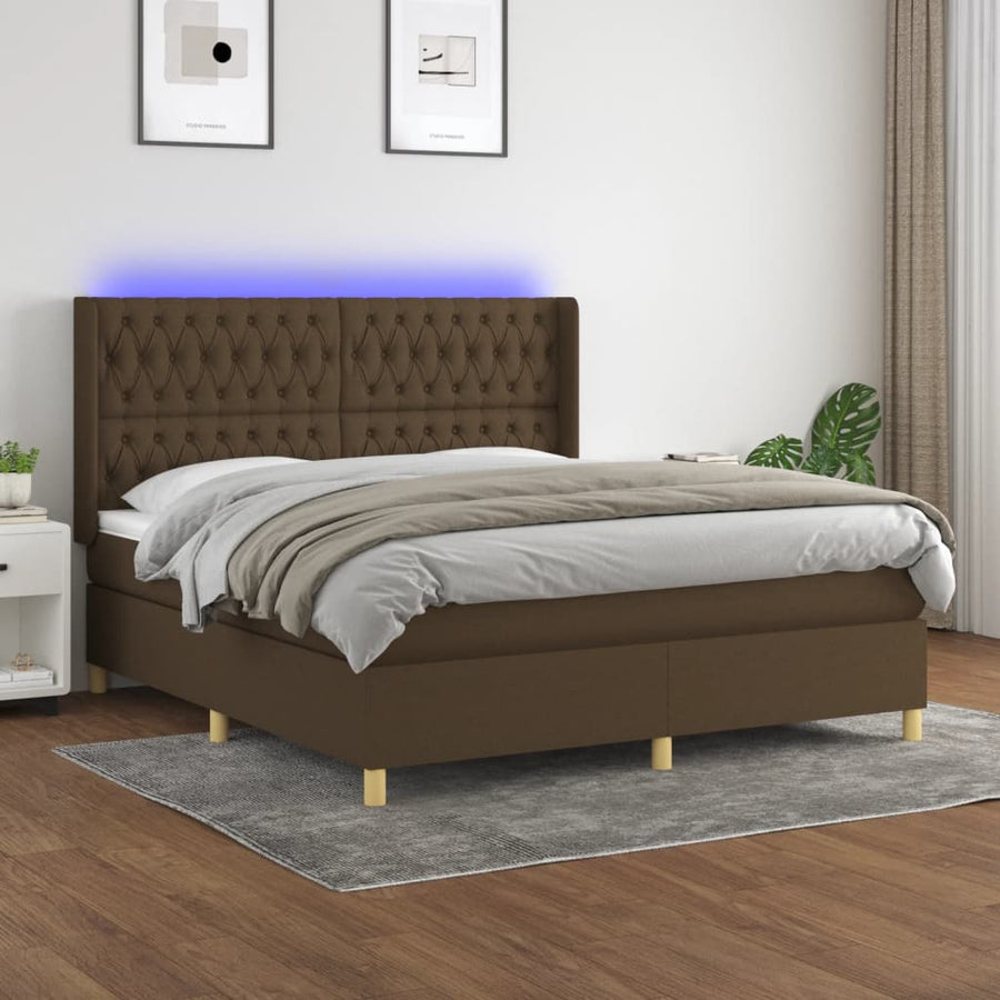 Boxspring Met Matras En Led Stof Donkerbruin 180X200 Cm