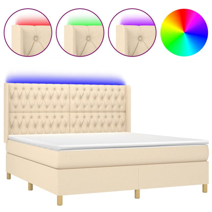 Boxspring Met Matras En Led Stof Crèmekleurig 180X200 Cm 180 x 200 cm Getuft ontwerp