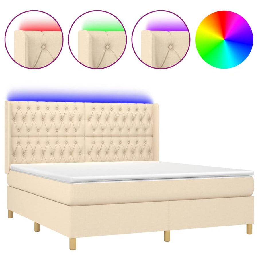 Boxspring Met Matras En Led Stof Crèmekleurig 180X200 Cm 180 x 200 cm Getuft ontwerp