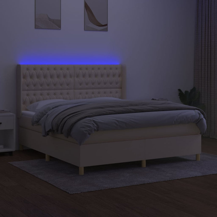 Boxspring Met Matras En Led Stof Crèmekleurig 180X200 Cm 180 x 200 cm Getuft ontwerp