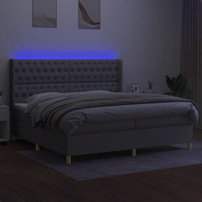 Boxspring Met Matras En Led Stof Lichtgrijs 200 x 200 cm Getuft ontwerp