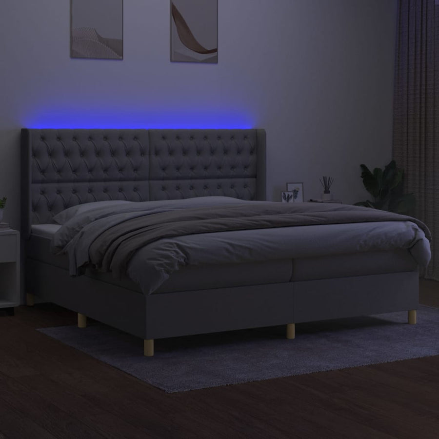 Boxspring Met Matras En Led Stof Lichtgrijs 200 x 200 cm Getuft ontwerp
