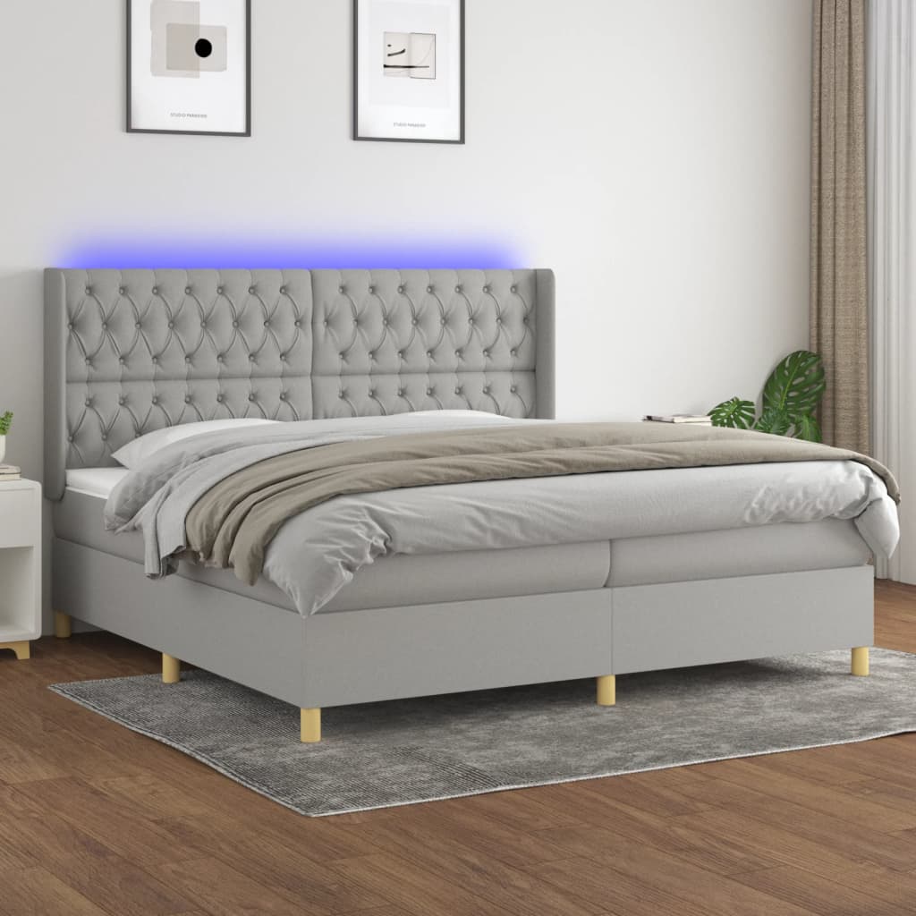 Boxspring Met Matras En Led Stof Lichtgrijs 200 x 200 cm Getuft ontwerp