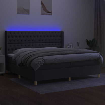 Boxspring Met Matras En Led Stof Donkergrijs 200 x 200 cm Getuft ontwerp