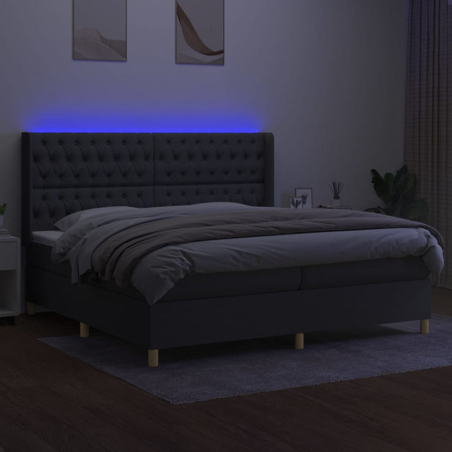 Boxspring Met Matras En Led Stof Donkergrijs 200 x 200 cm Getuft ontwerp