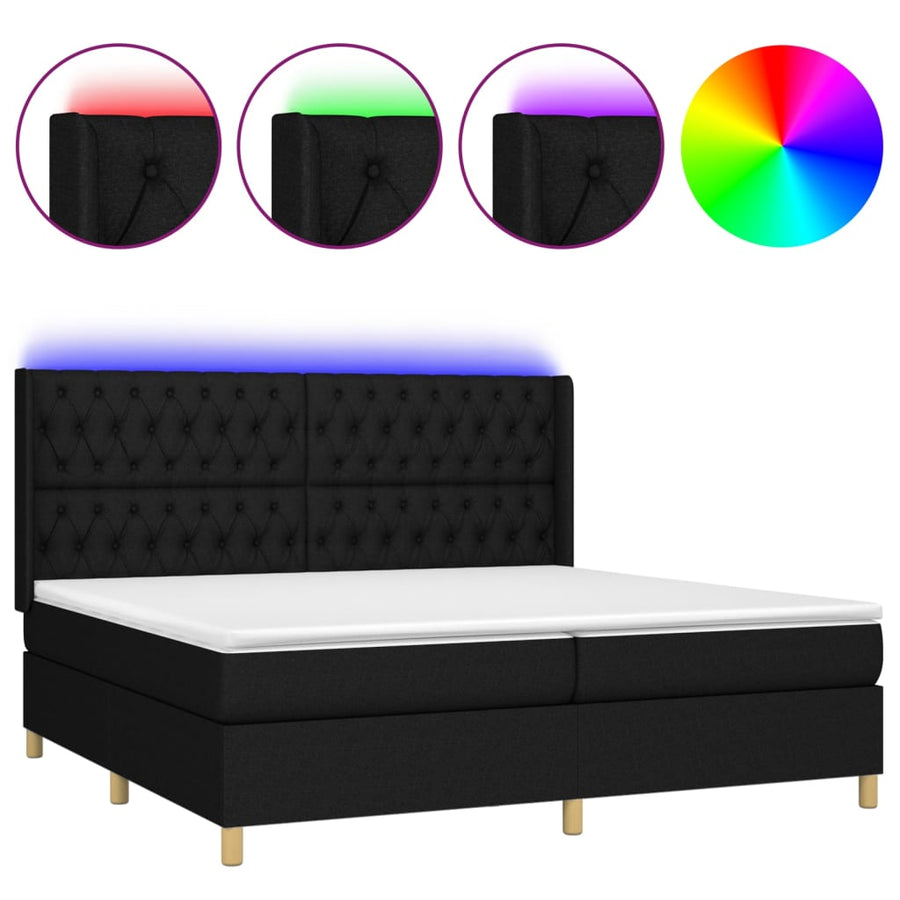Boxspring Met Matras En Led Stof Zwart 200 x 200 cm Getuft ontwerp