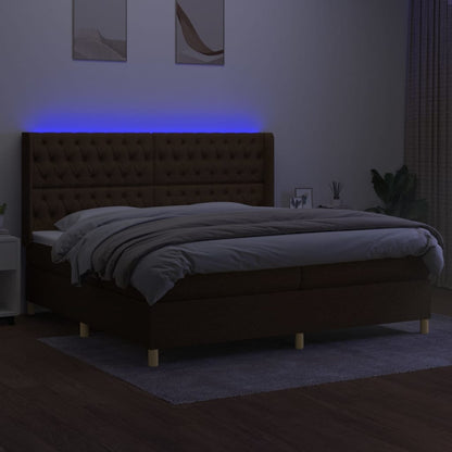 Boxspring Met Matras En Led Stof Donkerbruin 200 x 200 cm Getuft ontwerp