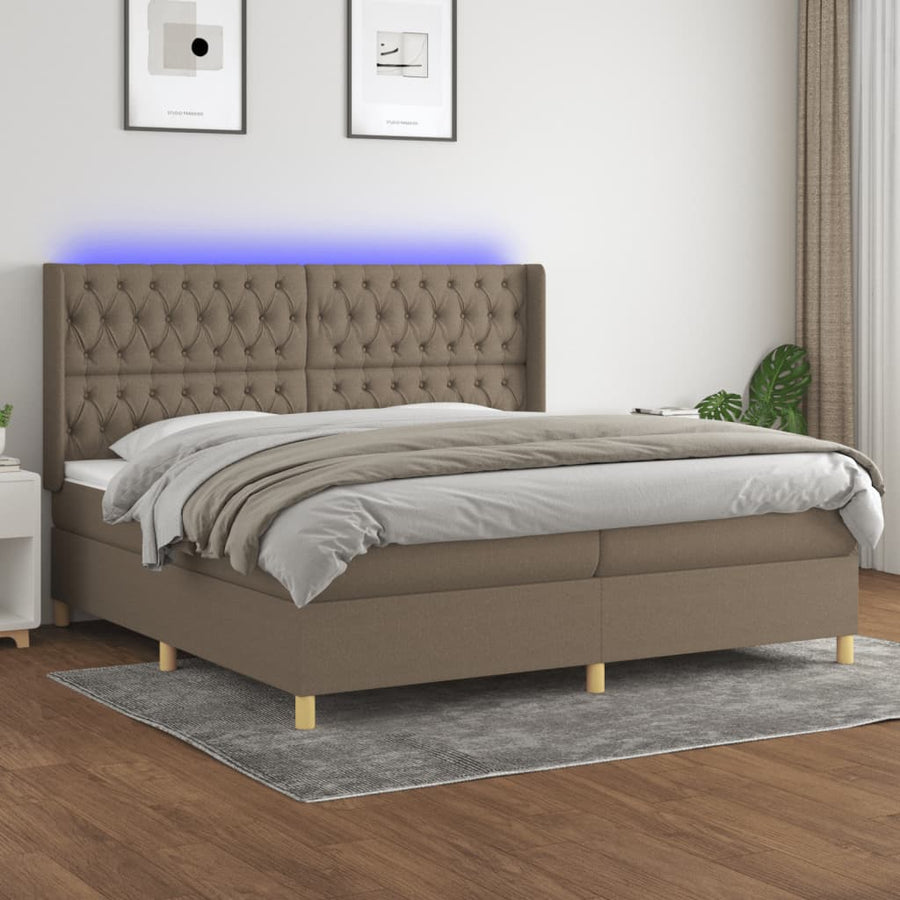 Boxspring Met Matras En Led Stof Taupe 200 x 200 cm Getuft ontwerp