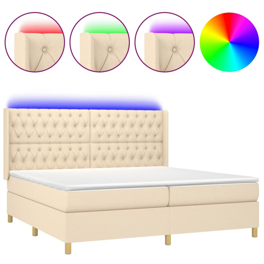 Boxspring Met Matras En Led Stof Kleurig Crème 200 x 200 cm Getuft ontwerp