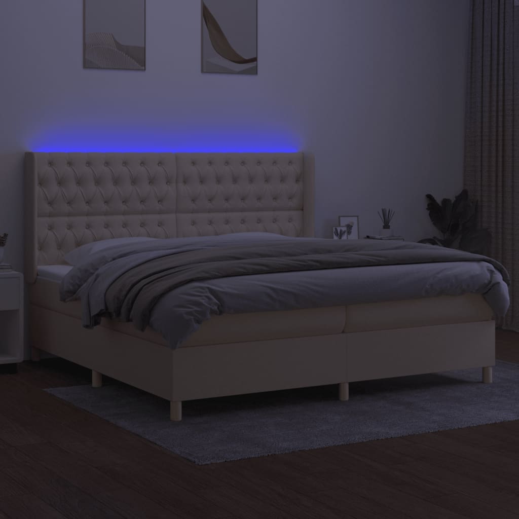 Boxspring Met Matras En Led Stof Kleurig Crème 200 x 200 cm Getuft ontwerp