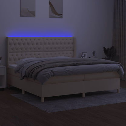 Boxspring Met Matras En Led Stof Kleurig Crème 200 x 200 cm Getuft ontwerp