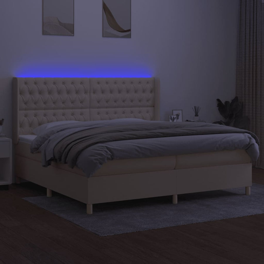 Boxspring Met Matras En Led Stof Kleurig Crème 200 x 200 cm Getuft ontwerp