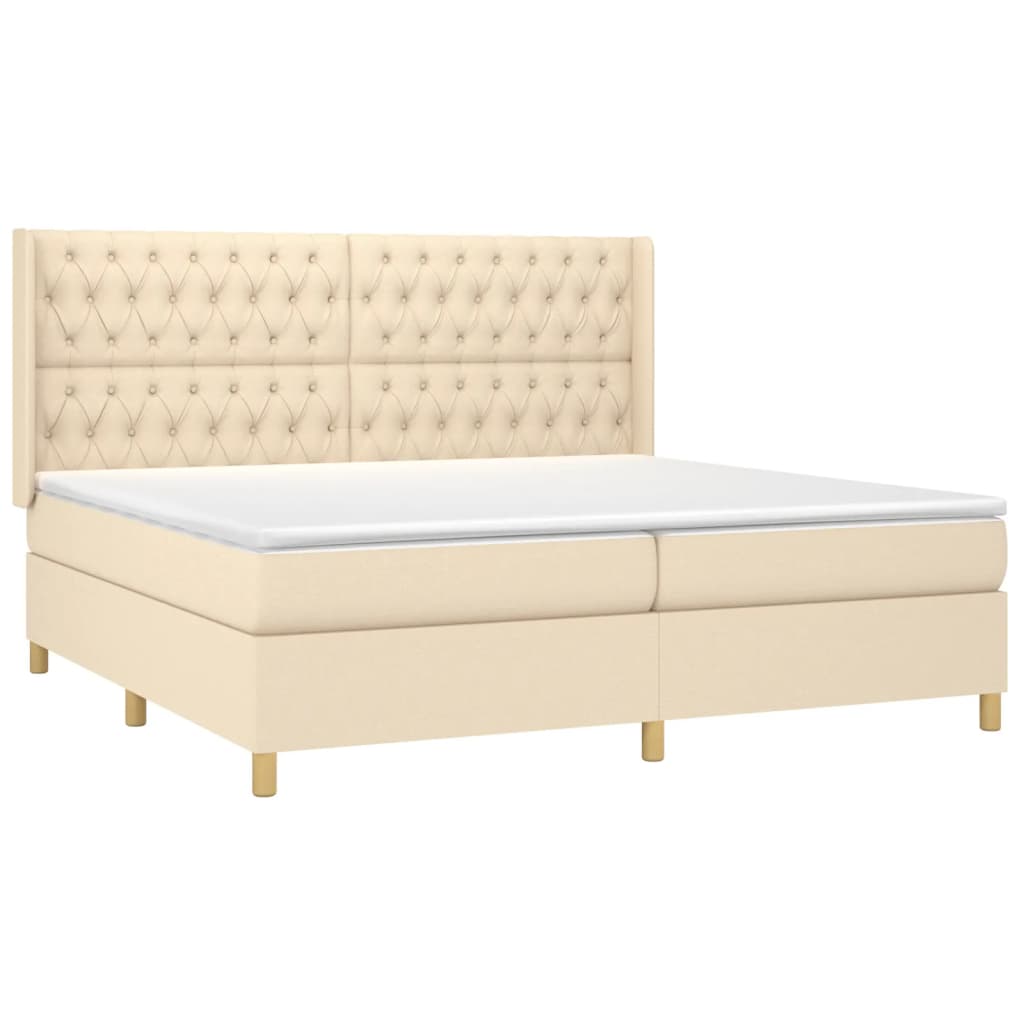 Boxspring Met Matras En Led Stof Kleurig Crème 200 x 200 cm Getuft ontwerp