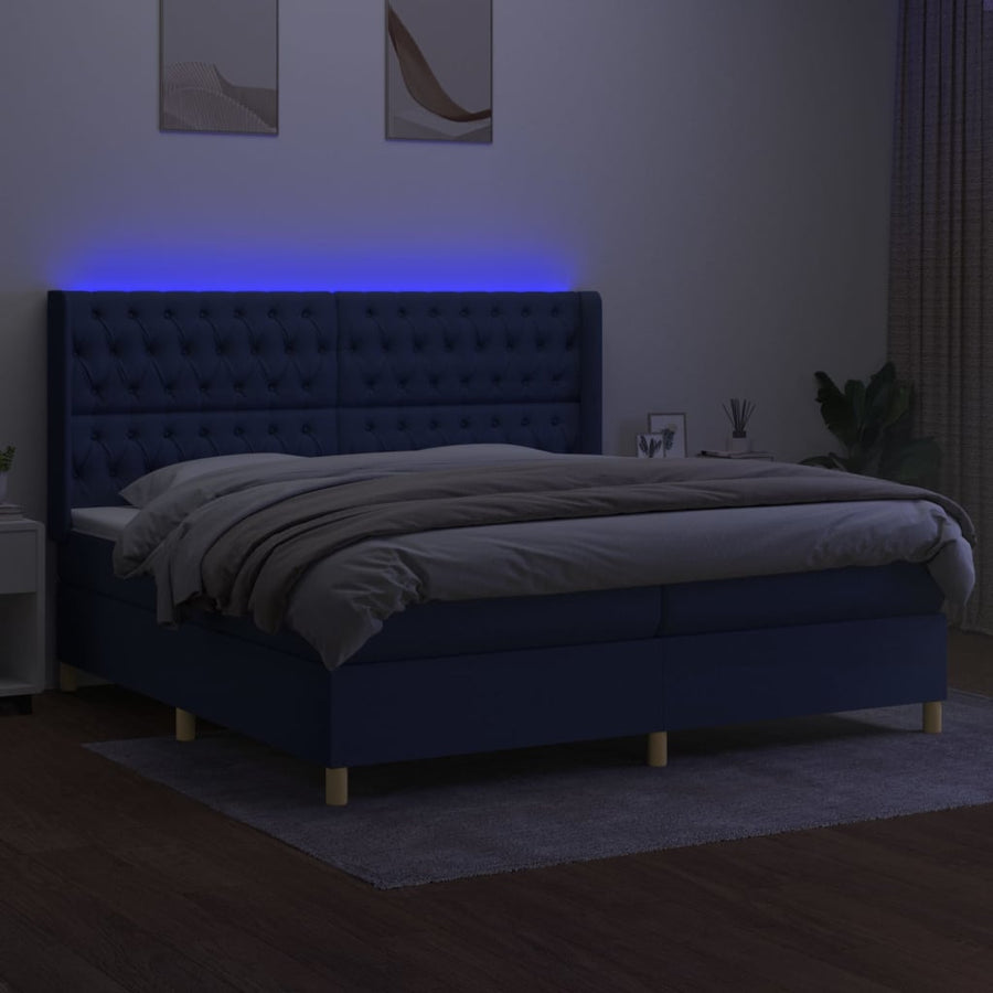 Boxspring Met Matras En Led Stof Blauw 200 x 200 cm Getuft ontwerp