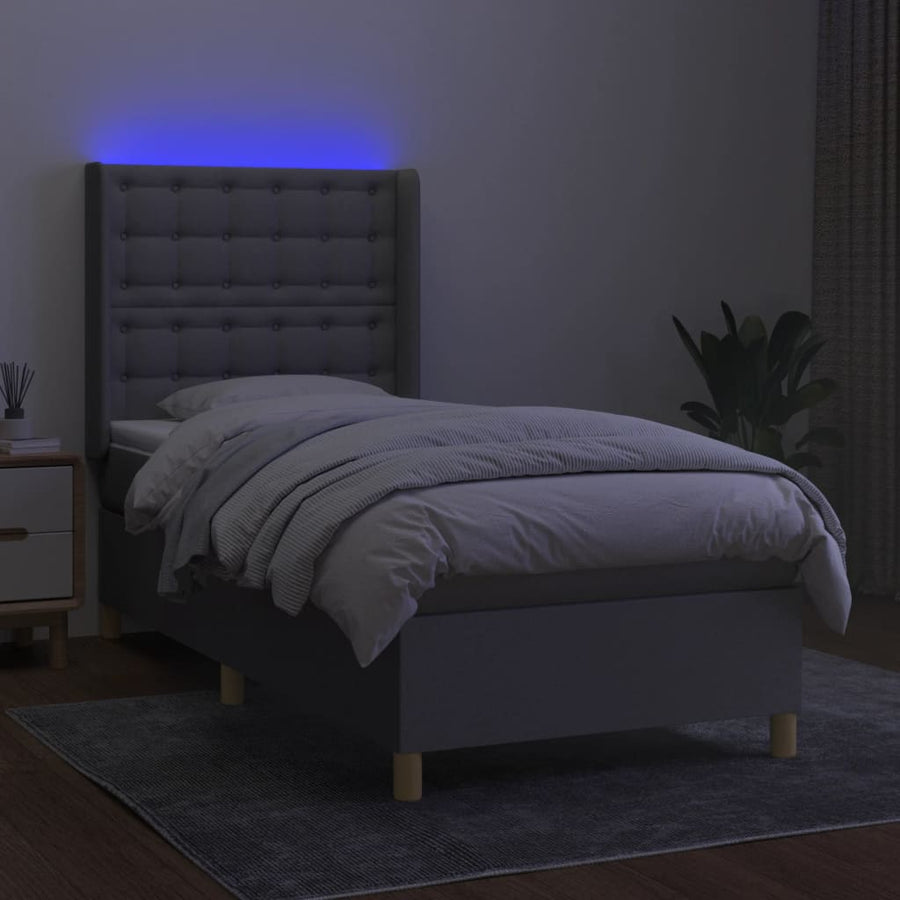Boxspring Met Matras En Led Stof Lichtgrijs 80 x 200 cm Knopen
