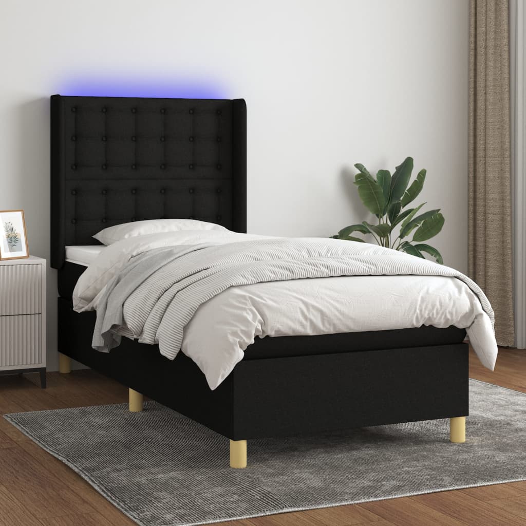Boxspring Met Matras En Led Stof Zwart 80 x 200 cm Knopen