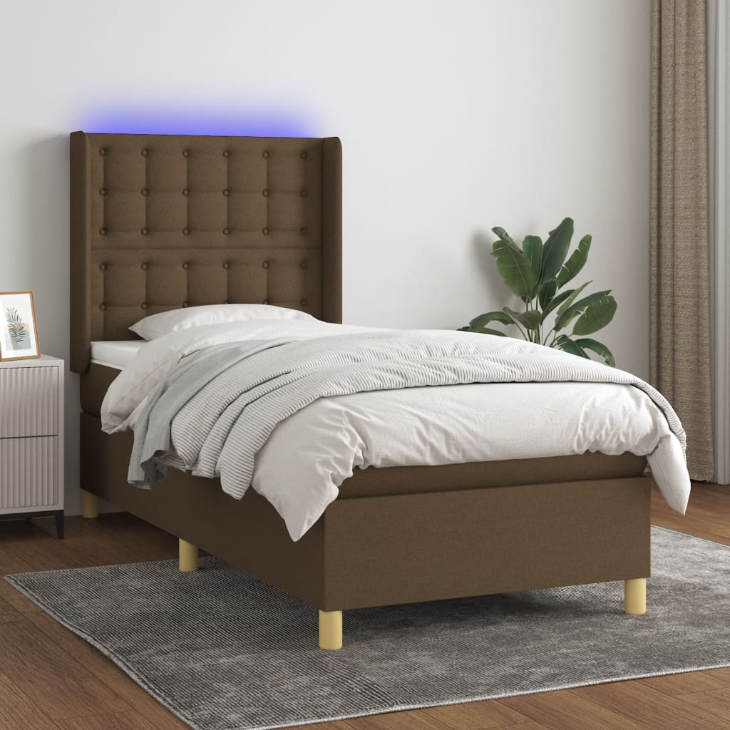 Boxspring met matras en LED stof donkerbruin 80x200 cm