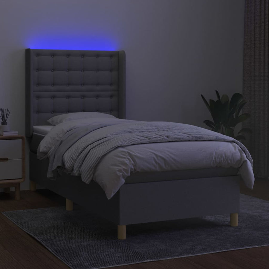 Boxspring Met Matras En Led Stof Lichtgrijs 90 x 190 cm Knopen