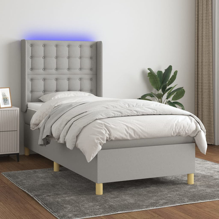 Boxspring Met Matras En Led Stof Lichtgrijs 90 x 190 cm Knopen