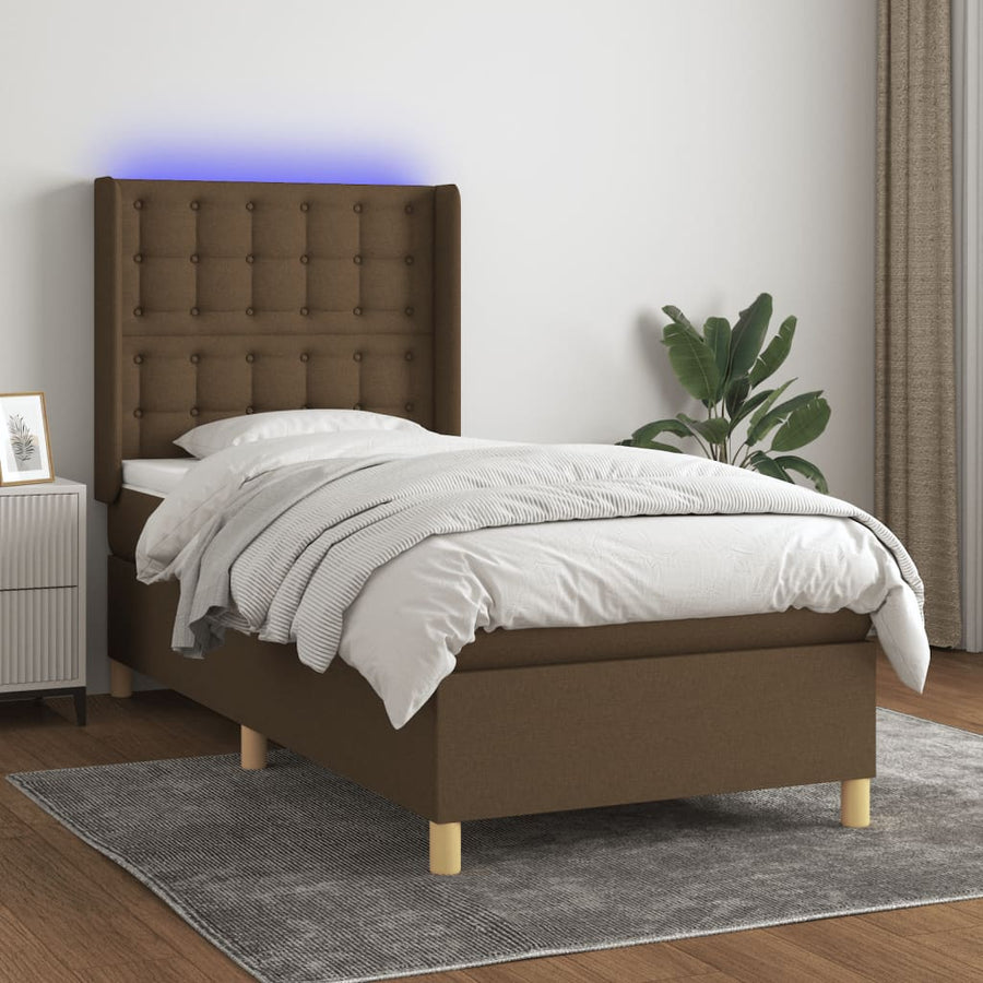 Boxspring Met Matras En Led Stof Donkerbruin 90 x 190 cm Knopen