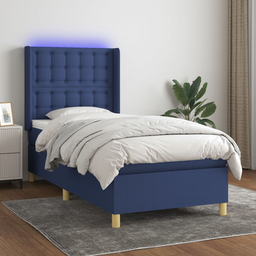 Boxspring met matras en LED stof blauw 90x190 cm