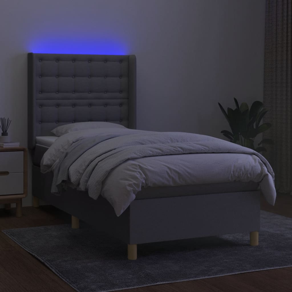 Boxspring Met Matras En Led Stof Lichtgrijs 90 x 200 cm Knopen