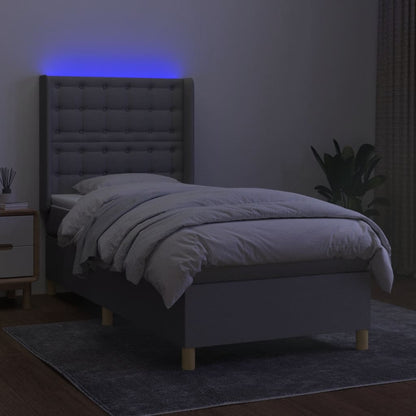 Boxspring Met Matras En Led Stof Lichtgrijs 90 x 200 cm Knopen