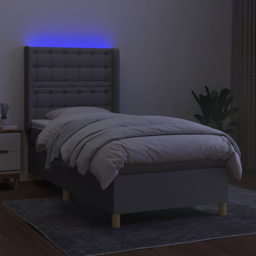 Boxspring Met Matras En Led Stof Lichtgrijs 90 x 200 cm Knopen
