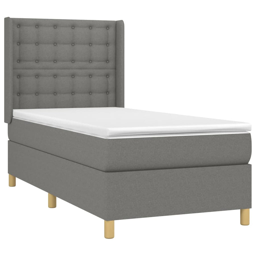Boxspring Met Matras En Led Stof Donkergrijs 90X200 Cm Donkergrijs 90 x 200 cm Knopen