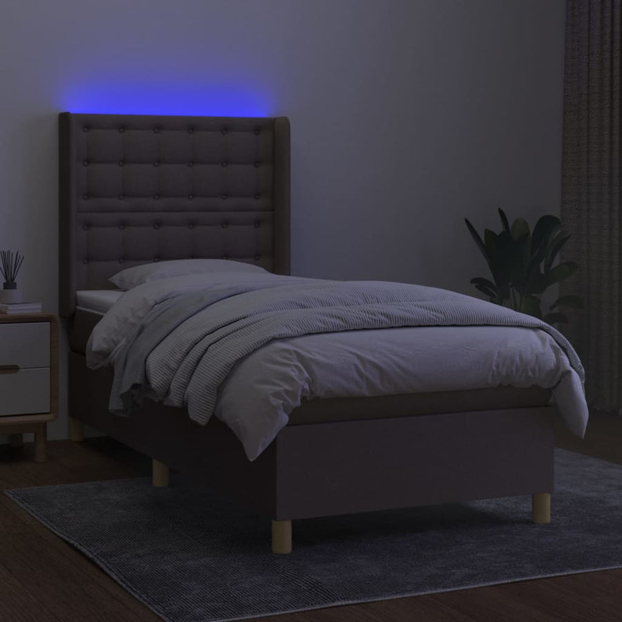 Boxspring Met Matras En Led Stof 80X200 Cm Taupe 90 x 200 cm Knopen