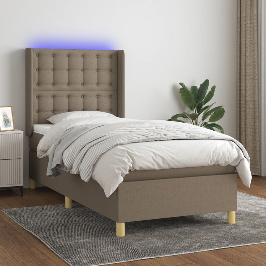 Boxspring Met Matras En Led Stof 80X200 Cm Taupe 90 x 200 cm Knopen