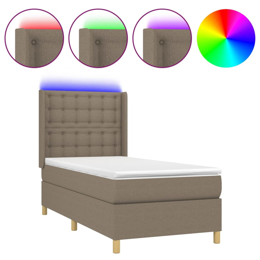 Boxspring Met Matras En Led Stof Taupe 100X200 Cm Taupe 100 x 200 cm Knopen