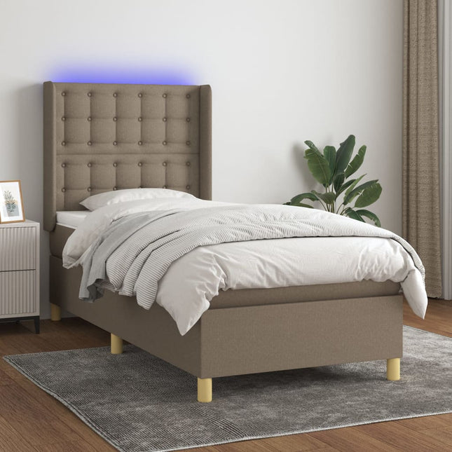 Boxspring Met Matras En Led Stof Taupe 100X200 Cm Taupe 100 x 200 cm Knopen