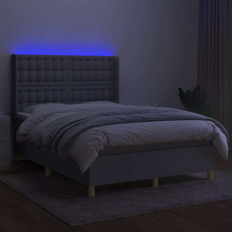 Boxspring Met Matras En Led Stof Lichtgrijs 140 x 190 cm Knopen
